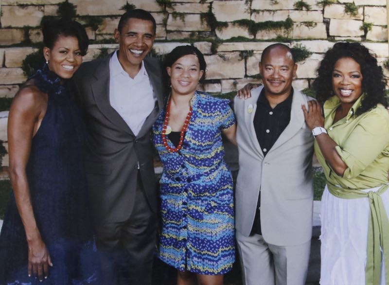 Copy shot of a picture of Kneeland Youngblood and his daughter Devon, center with the President Barack Obama and his wife, Michelle, and Oprah Winfrey. This picture was shot in his office in Dallas, Texas on December 15, 2015. (Copyright Lawrence Jenkins)